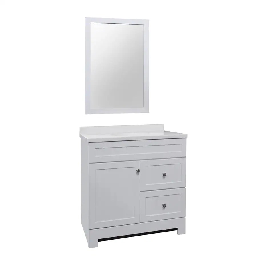 36.5in White Single Sink Bathroom Vanity with White Cultured Marble