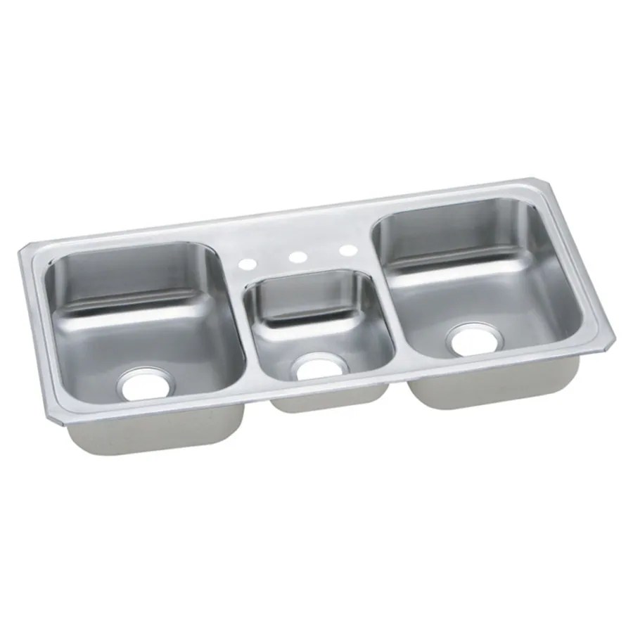 Elkay Gourmet DropIn 43in x 22in Brushed Satin Triple Bowl 3Hole