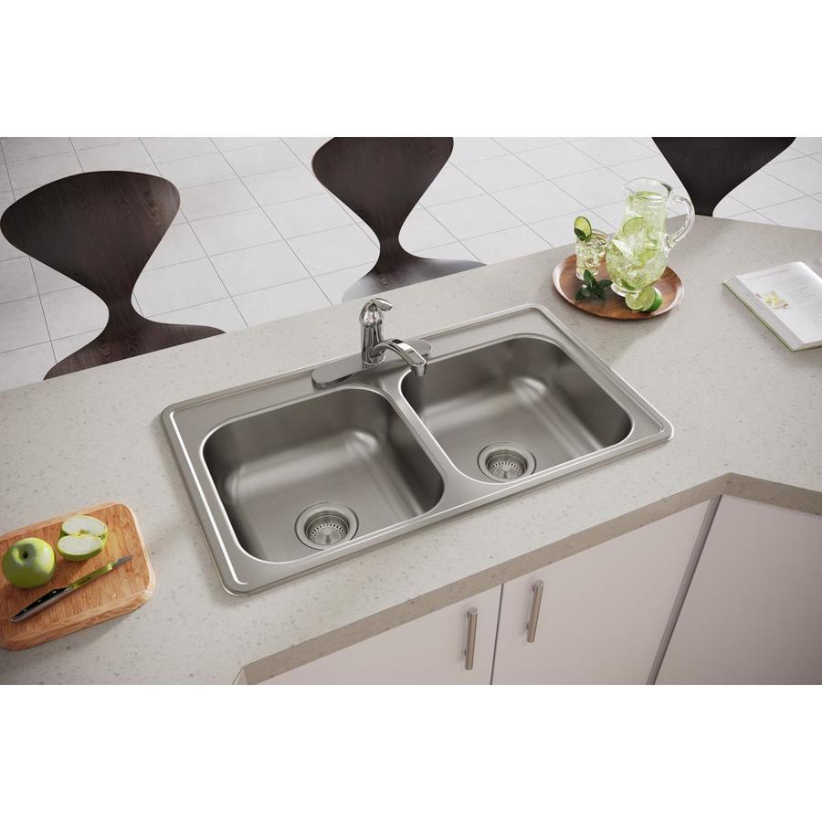 Elkay Dayton 19in x 33in Satin DoubleBasin Stainless Steel Dropin 3