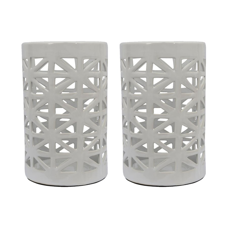 Decor Therapy 2 Candle White Ceramic Lantern Any Occasion Candle Holder