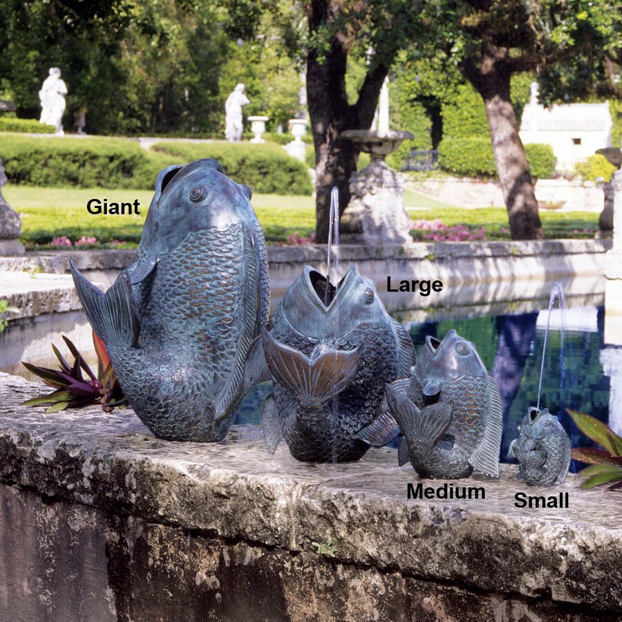 Design Toscano Asian Fish Bronze Spitting Pool Fountain in the Pool