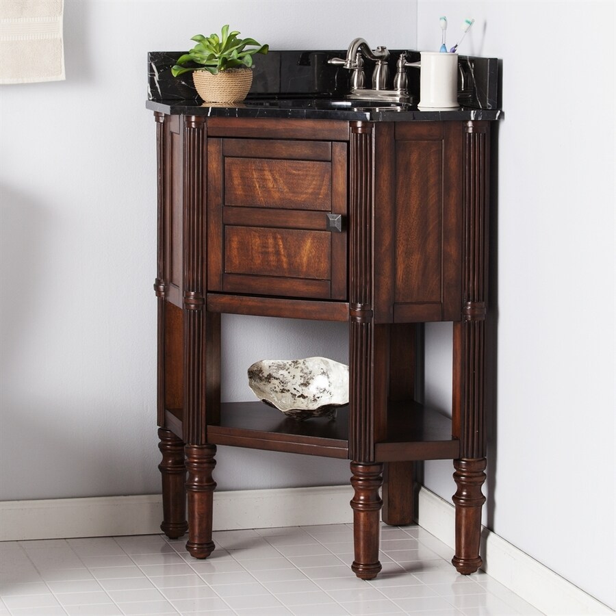 Boston Loft Furnishings Oak Saddle Single Sink Vanity with Black marble