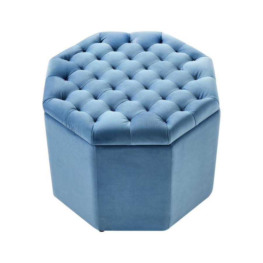 Inspired Home Luna Modern Light Blue Velvet Round Storage Ottoman in