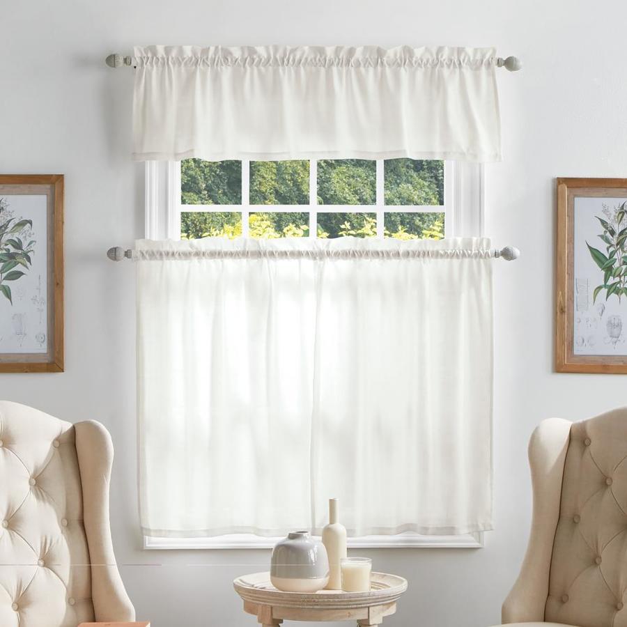 Martha Stewart Bedford 36 In. Tier and Valance Set Woven plaid in Cloud