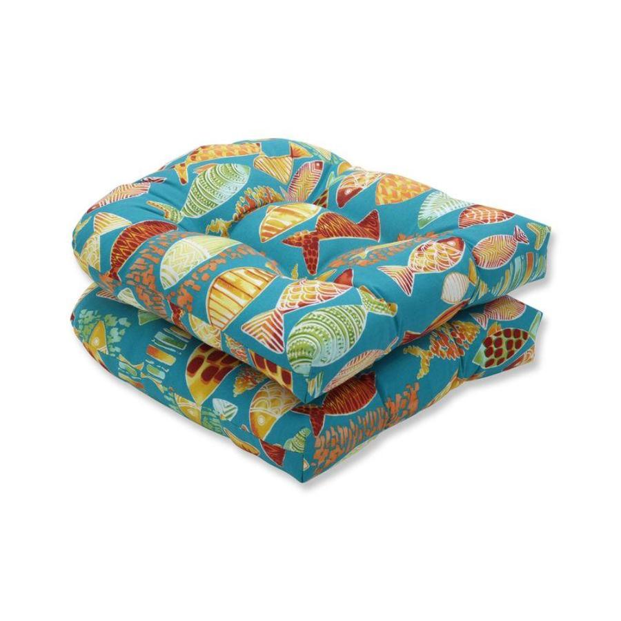 Pillow Perfect Hooked Beach 2Piece Blue Patio Chair Cushion in the