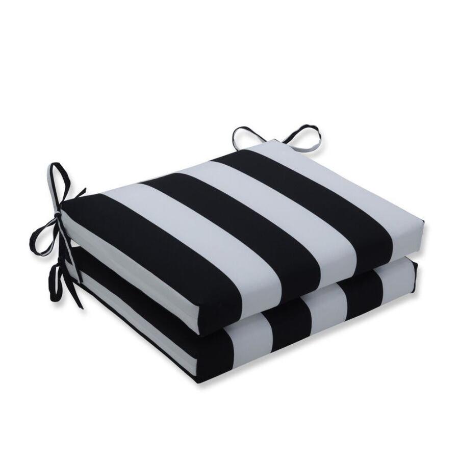 Pillow Perfect Cabana Stripe Black 2Piece Black Patio Chair Cushion in