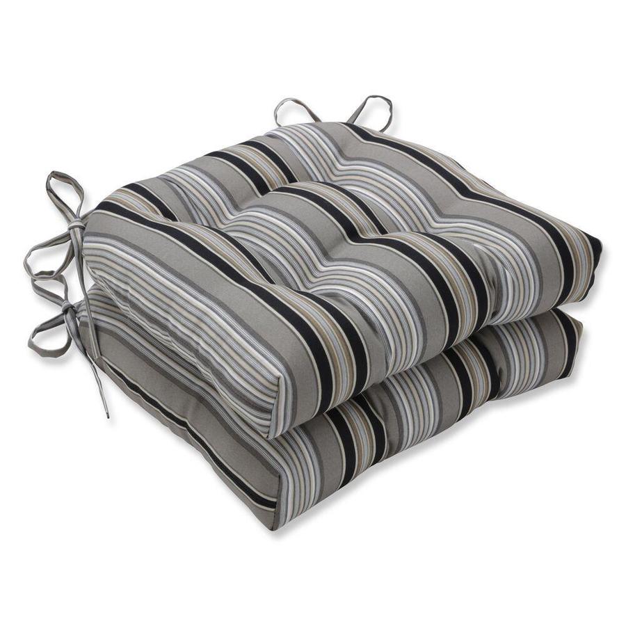 Pillow Perfect Getaway Stripe Onyx 2Piece Black Patio Chair Cushion in