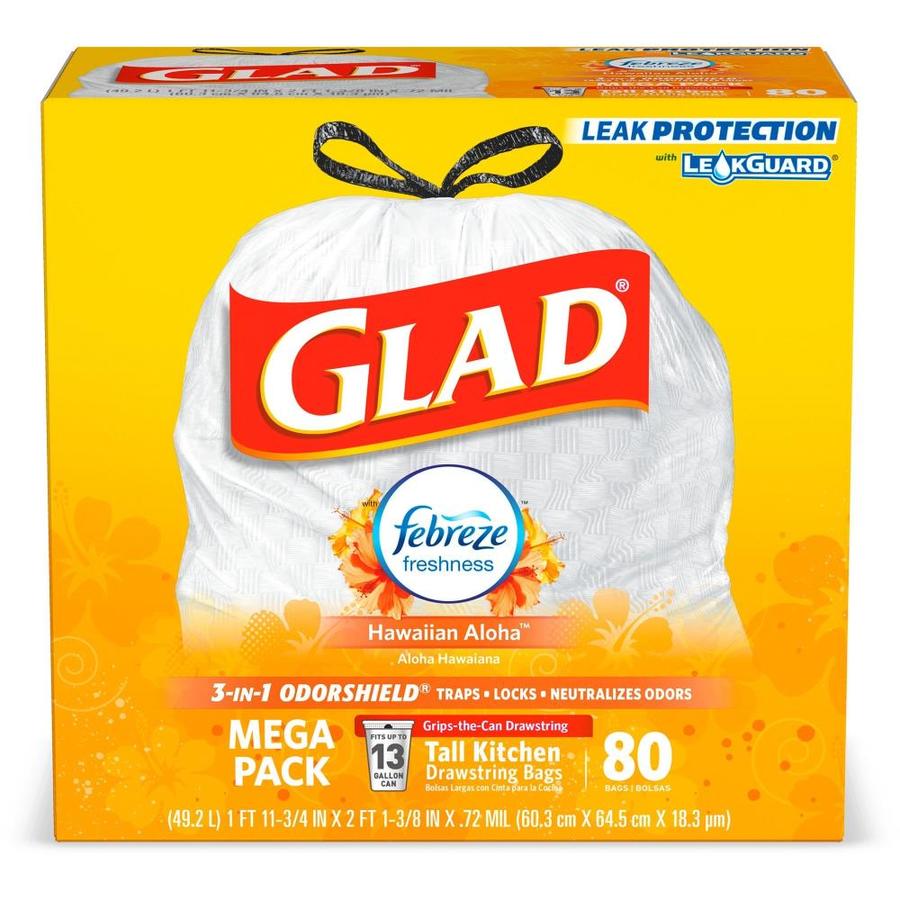 Glad 80Pack 13Gallon Fresh Clean White Plastic Kitchen Trash Bag in