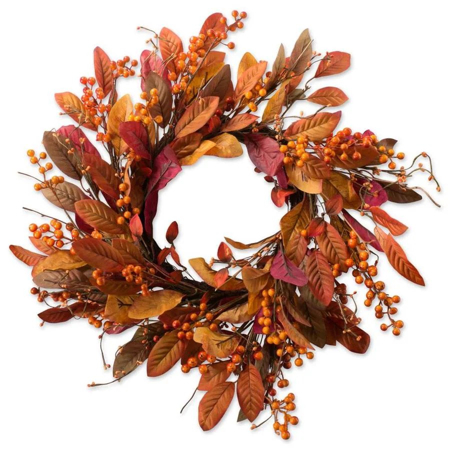 DII 23.5in Fall Harvest Leaves Artificial Fall Wreath Lights in the