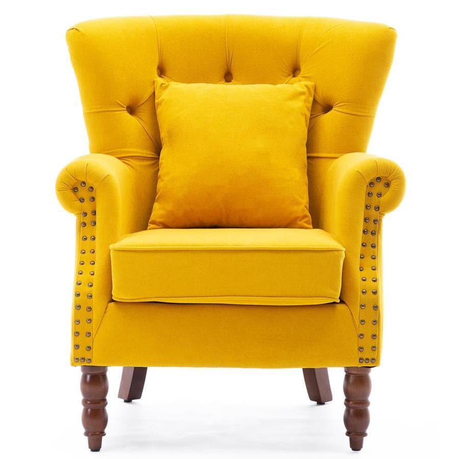 KINWELL Casual Yellow Velvet Wingback Chair in the Chairs department at