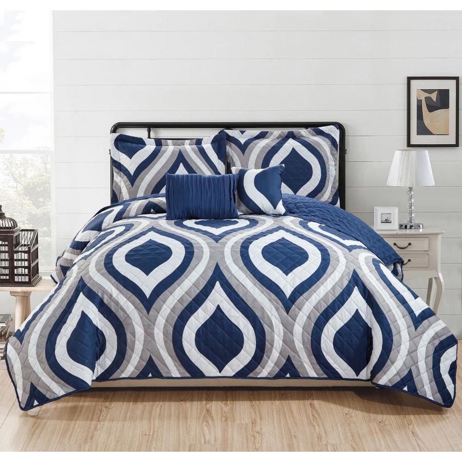 RT Designers Collection Jefferson White/Gray/Navy Geometric Queen Quilt