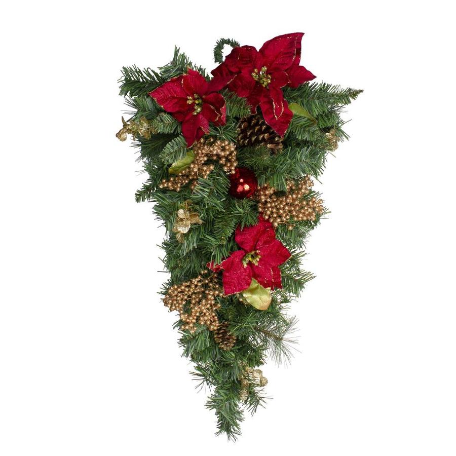 Northlight 32in Green Pine and Red Poinsettias Artificial Christmas