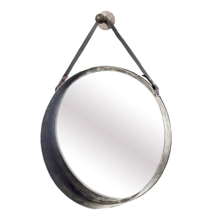 Mercana Northdale 30in Round Black Metal Frame w/Leather Strap Mirror in the Mirrors department