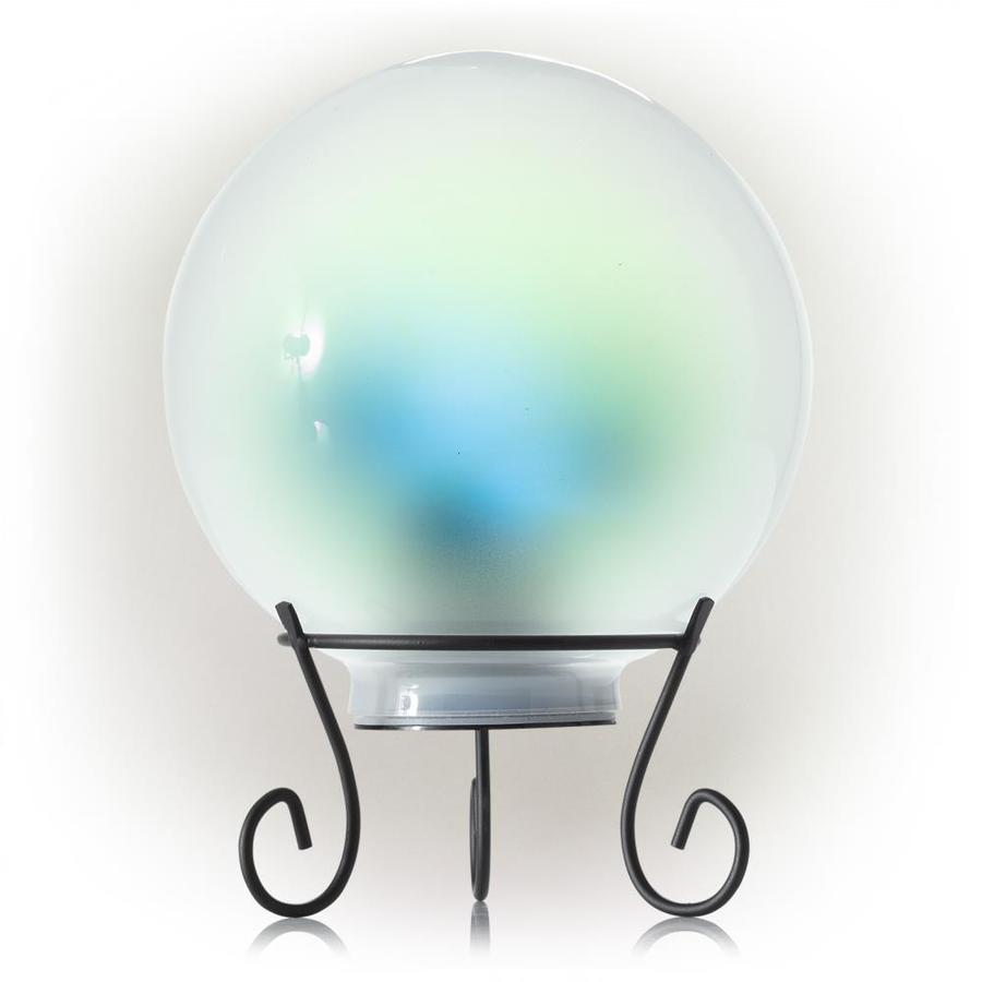 Alpine Corporation 11in White Blown Glass Gazing Ball and Stand in the