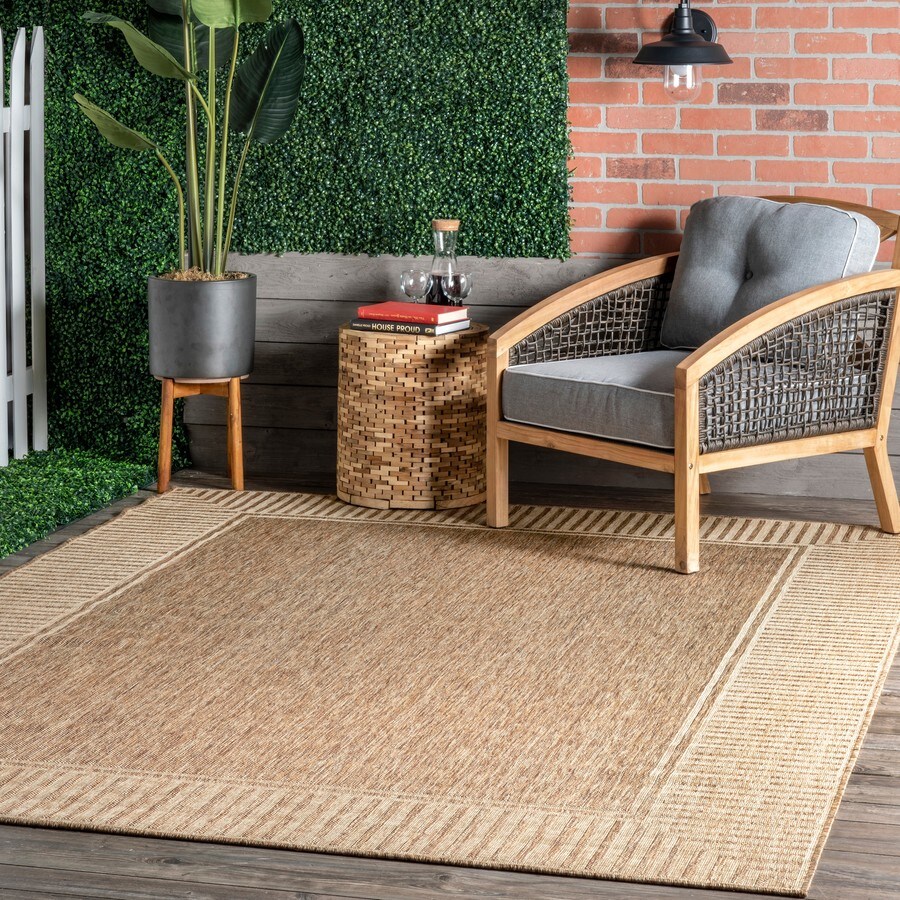 Outdoor Area Rugs 5 X 8 nuLOOM Asha 5 x 8 Light Brown Indoor/Outdoor Border Area Rug in the