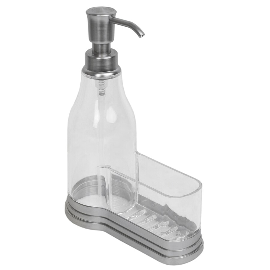 Home Basics Plastic Soap Dispenser with Fixed Sponge Holder, Chrome in