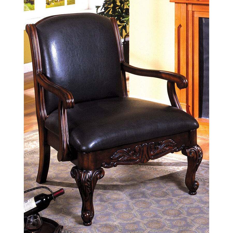 Furniture of America Sheffield Victorian Antique Dark Cherry Faux Leather Accent Chair at