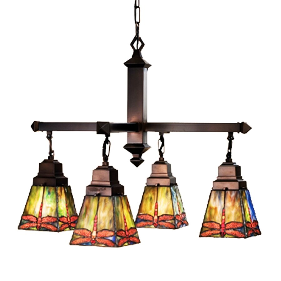 Meyda Tiffany Prairie Dragonfly 4Light Mahogany Bronze Tiffany Stained