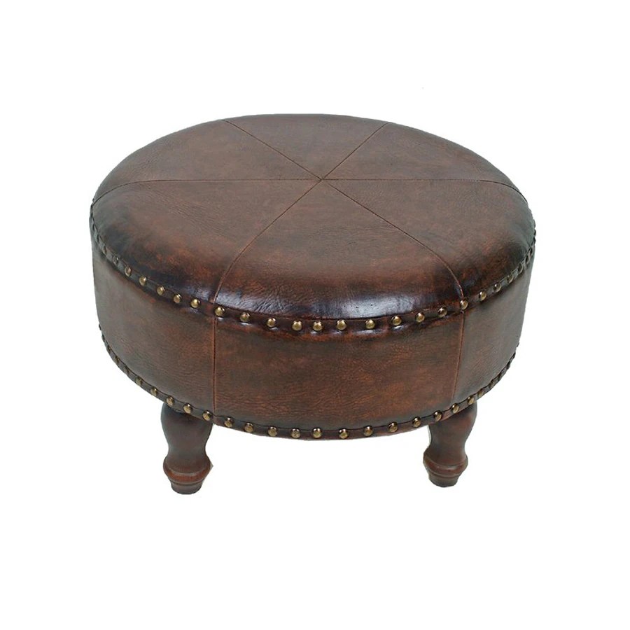 International Caravan Istanbul Rustic Brown Faux Leather Round Ottoman