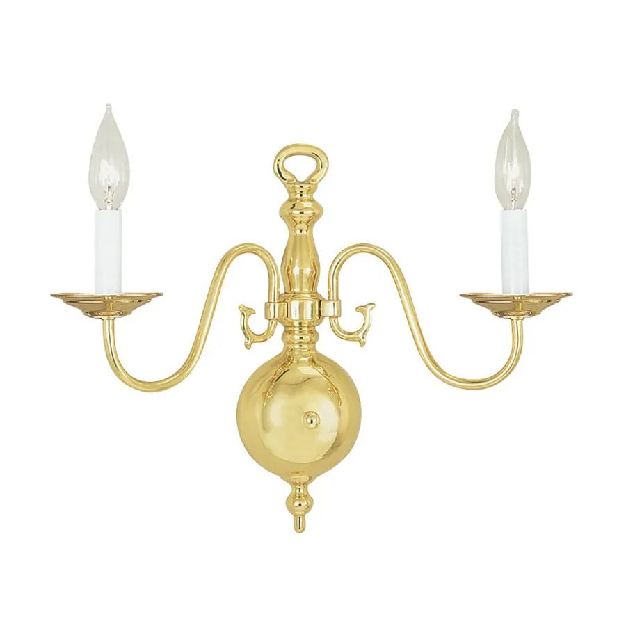 Livex Lighting Williamsburg 15in W 2Light Polished brass Candle Wall