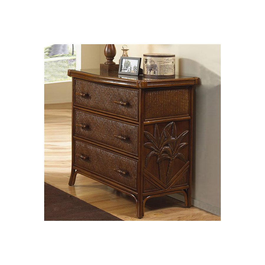 Hospitality Rattan Cancun Palm TC Antique 3Drawer Dresser in the