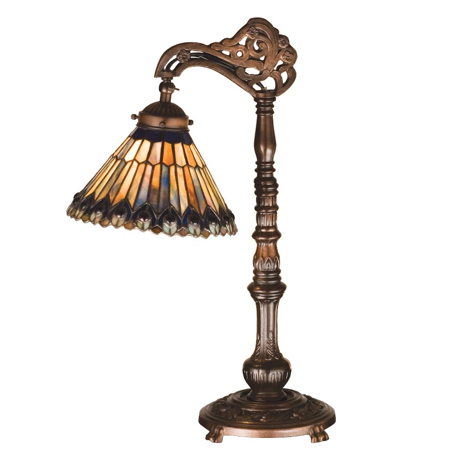 Meyda Tiffany Jeweled Peacock 19in Mahogany Bronze Downbridge Desk