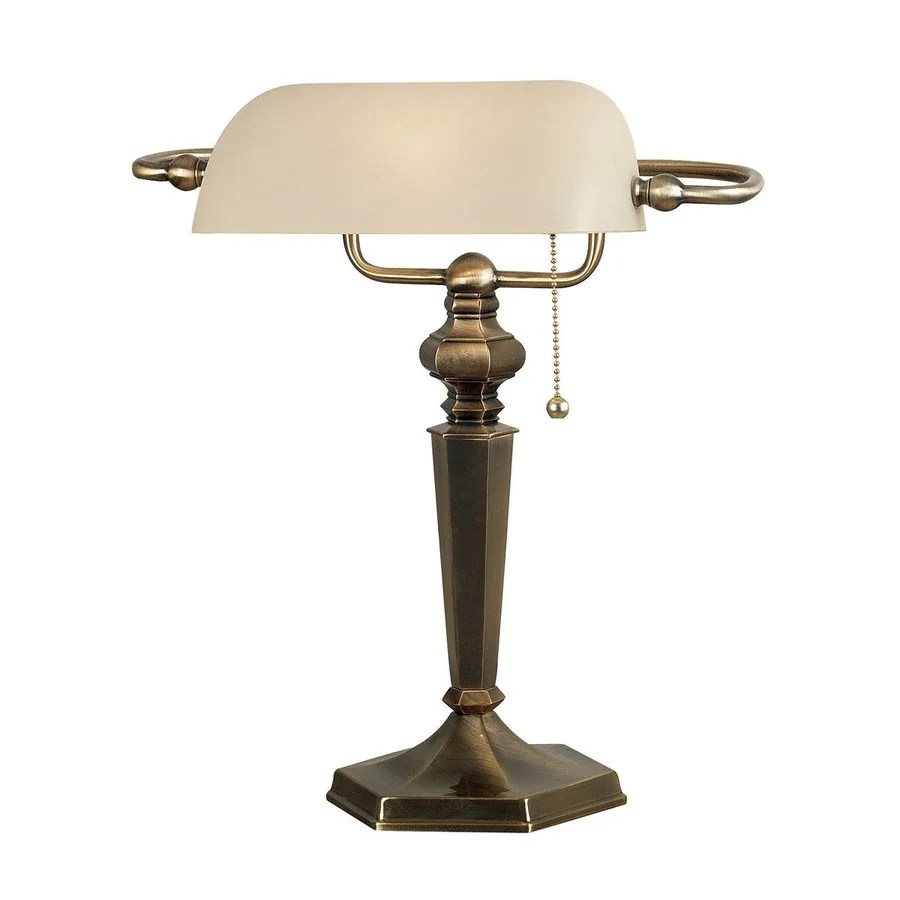 Kenroy Home 15.25in Bronze Bankers Desk Lamp with Glass