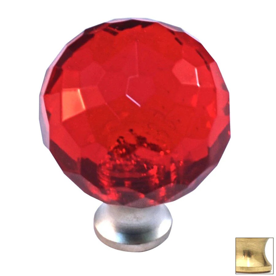 Cal Crystal Crystal Red/Polished Brass Round Knob at