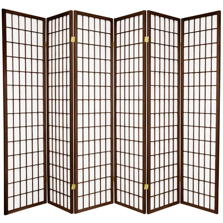 Oriental Furniture Window Pane 6Panel Walnut Paper Folding Indoor