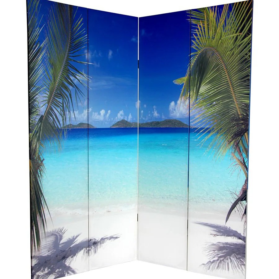 Shop Oriental Furniture Ocean 4Panel Multicolor Fabric Folding Indoor