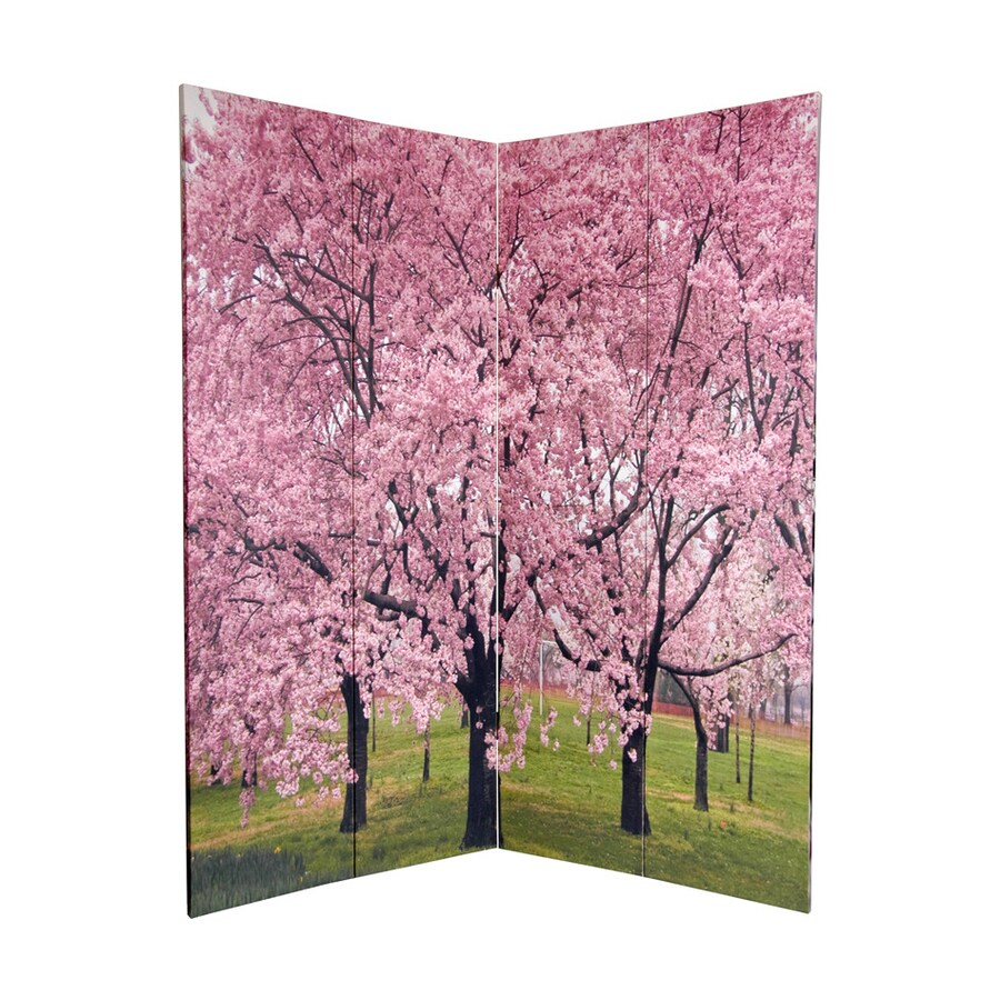 Shop Oriental Furniture Cherry Blossoms 4Panel Multi Wood and Fabric Folding Indoor Privacy