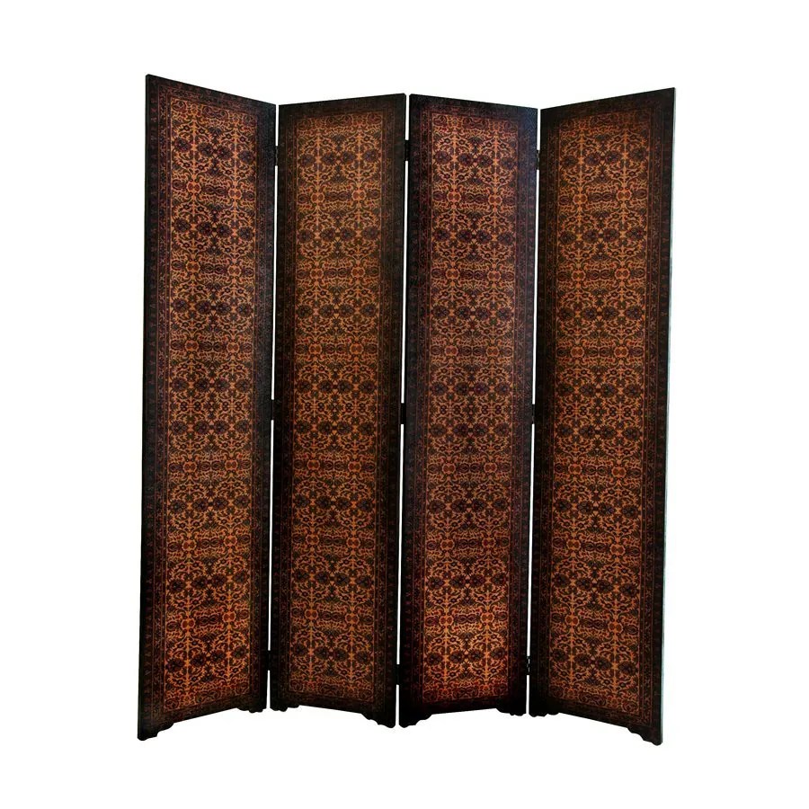 Oriental Furniture OldeWorlde 4Panel Brown Faux Leather Folding