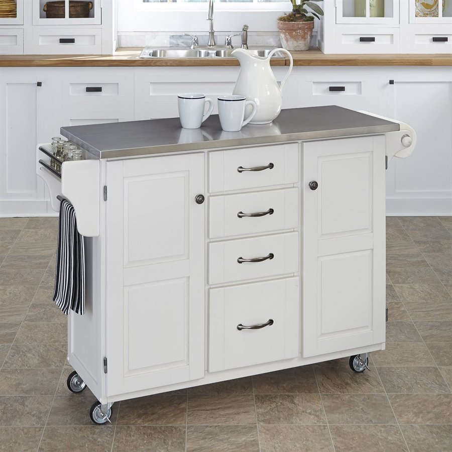 Shop Home Styles 52.5in L x 18in W x 35.75in H White Kitchen Island Casters at