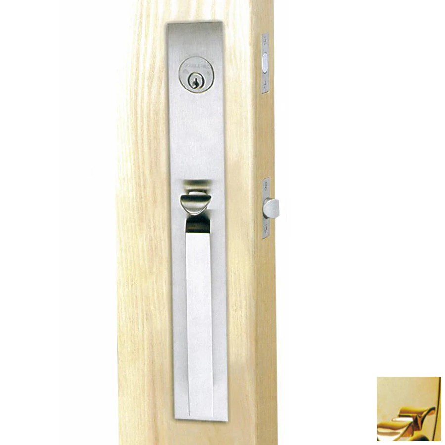 Double Hill Polished Brass Dummy Door Handleset at