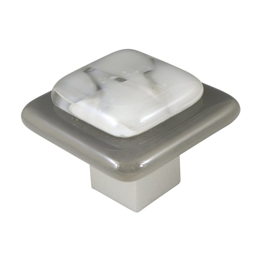 Grace White Glass Layers Satin Nickel Square Small Knob at