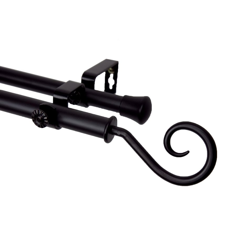 Rod Desyne Modern Curl 28in to 48in Black Steel Double Curtain Rod at