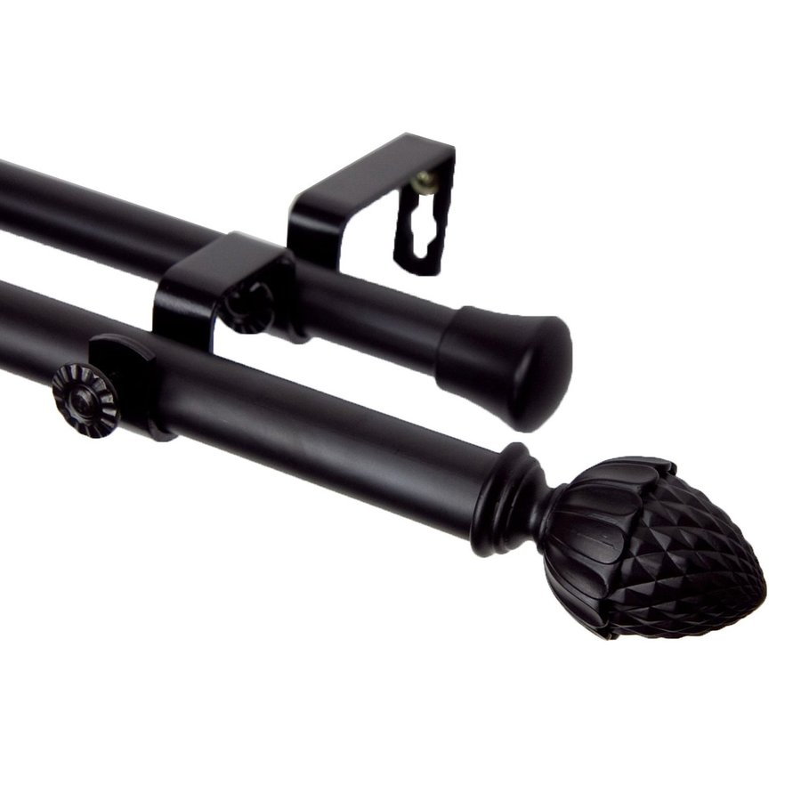 Rod Desyne Modern Acorn 66in to 120in Black Steel Double Curtain Rod