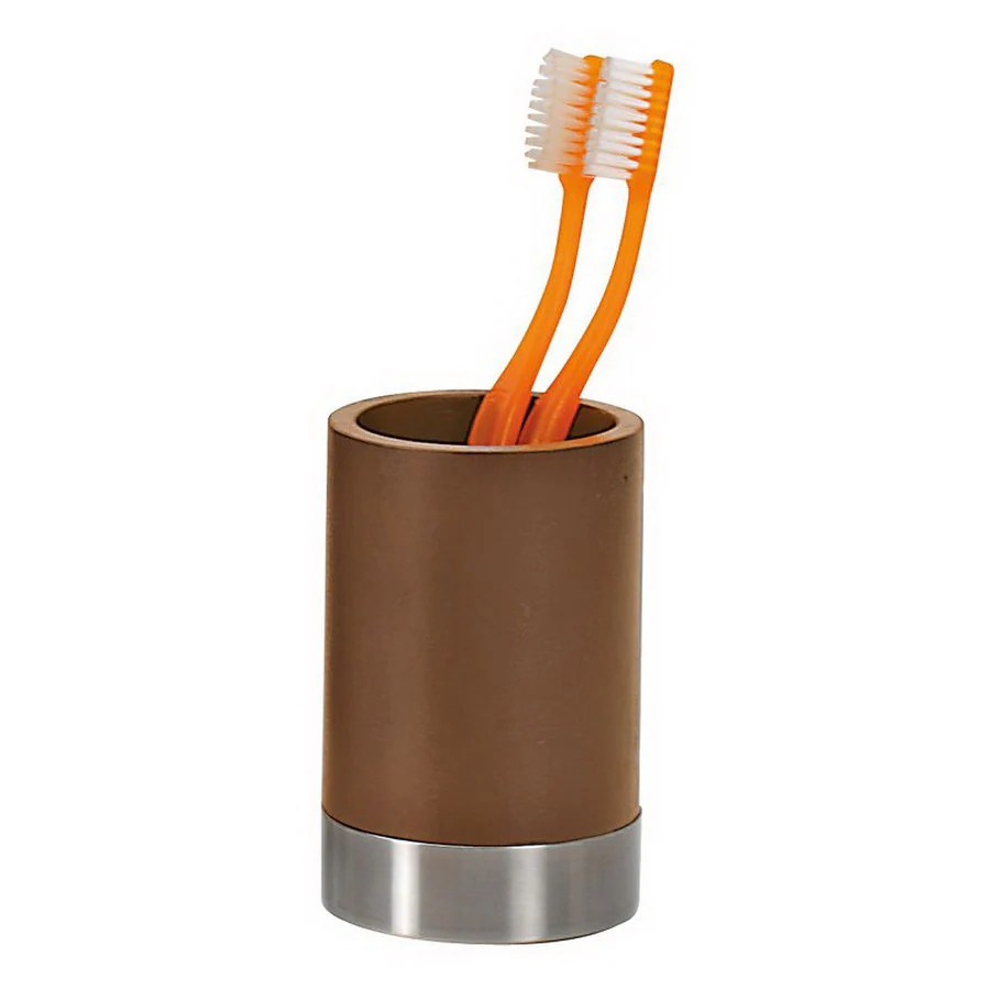Nameeks Gedy Erica Walnut Wood Tumbler and Toothbrush Holder in the