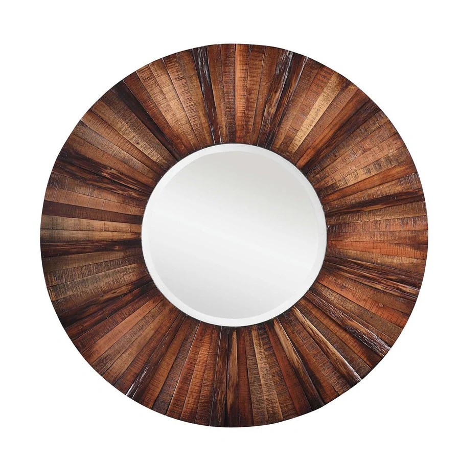 Cooper Classics Kona Natural Rustic Wood Beveled Round Wall Mirror at