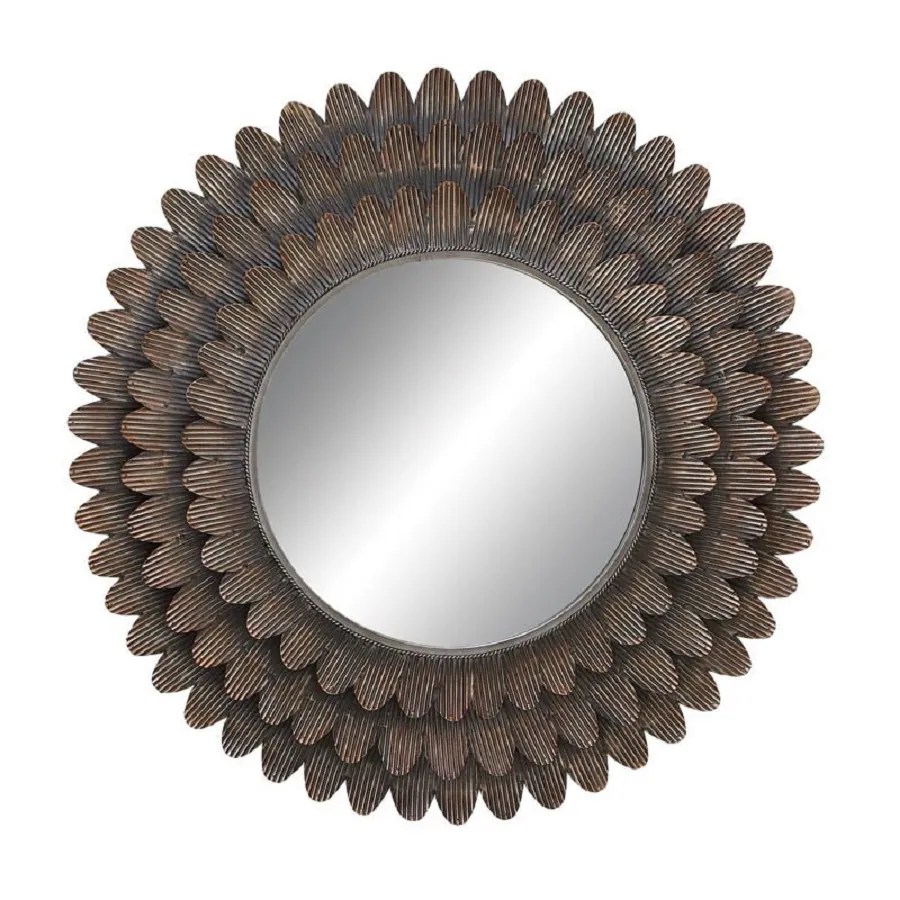Woodland Imports Brown Beveled Round Wall Mirror at