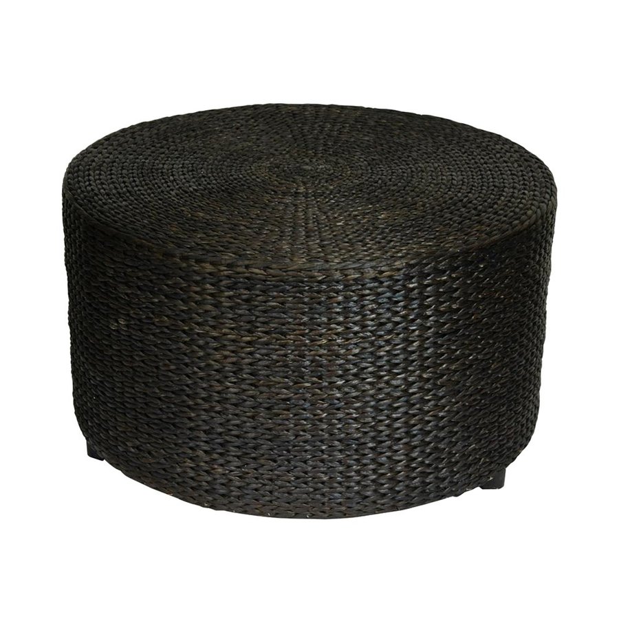 Oriental Furniture Fiber Weave Coastal Black Round Ottoman at