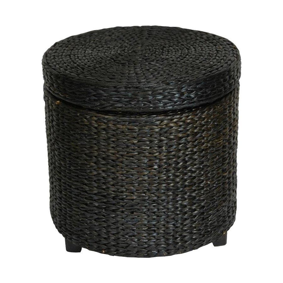 Shop Oriental Furniture Fiber Weave Black Round Storage Ottoman at