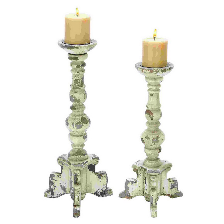 Woodland Imports 2Candle White Wood Pillar Candle Holder at