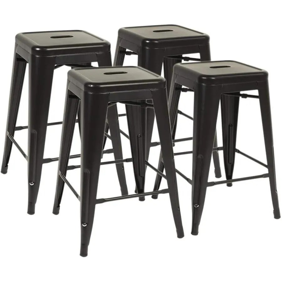 FDW Metal bar stools Set of 4 Black Stackable Metal Stationary Bar