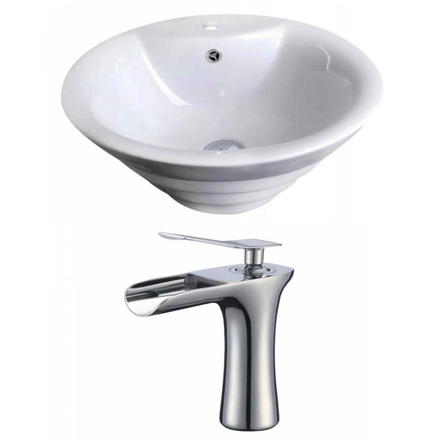 American Imaginations White Ceramic Vessel Round Bathroom Sink with
