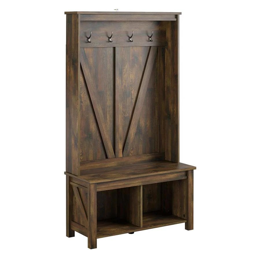 Ameriwood Home Farmington Entryway Hall Tree Bench, Rustic in the Hall