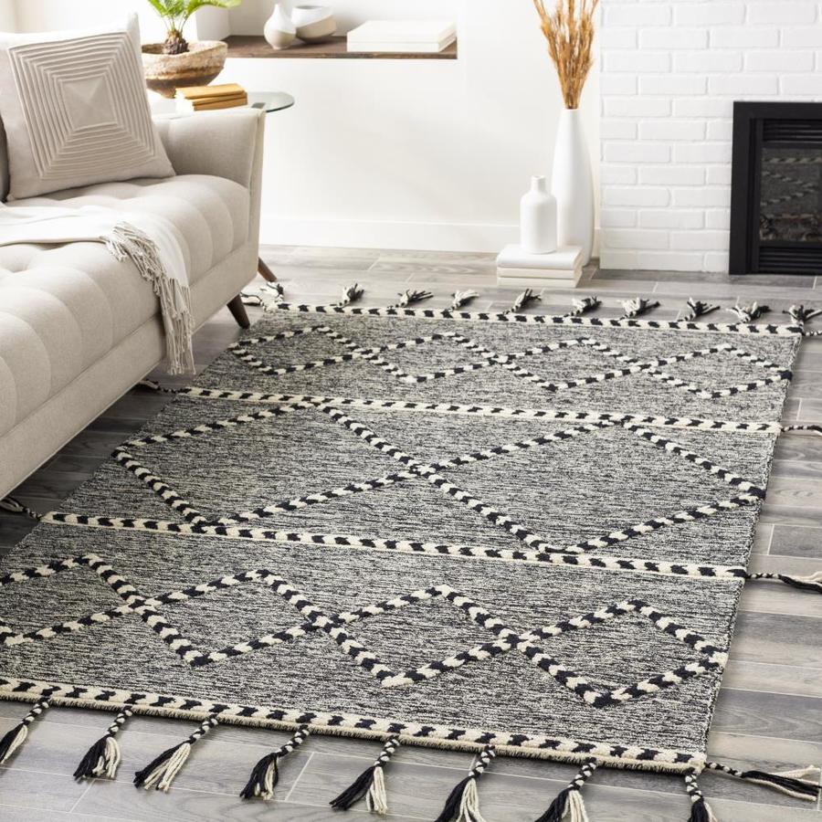 Surya Zanafi Tassels 5 x 8 Black/Cream Indoor Medallion Global Handcrafted Area Rug in the Rugs