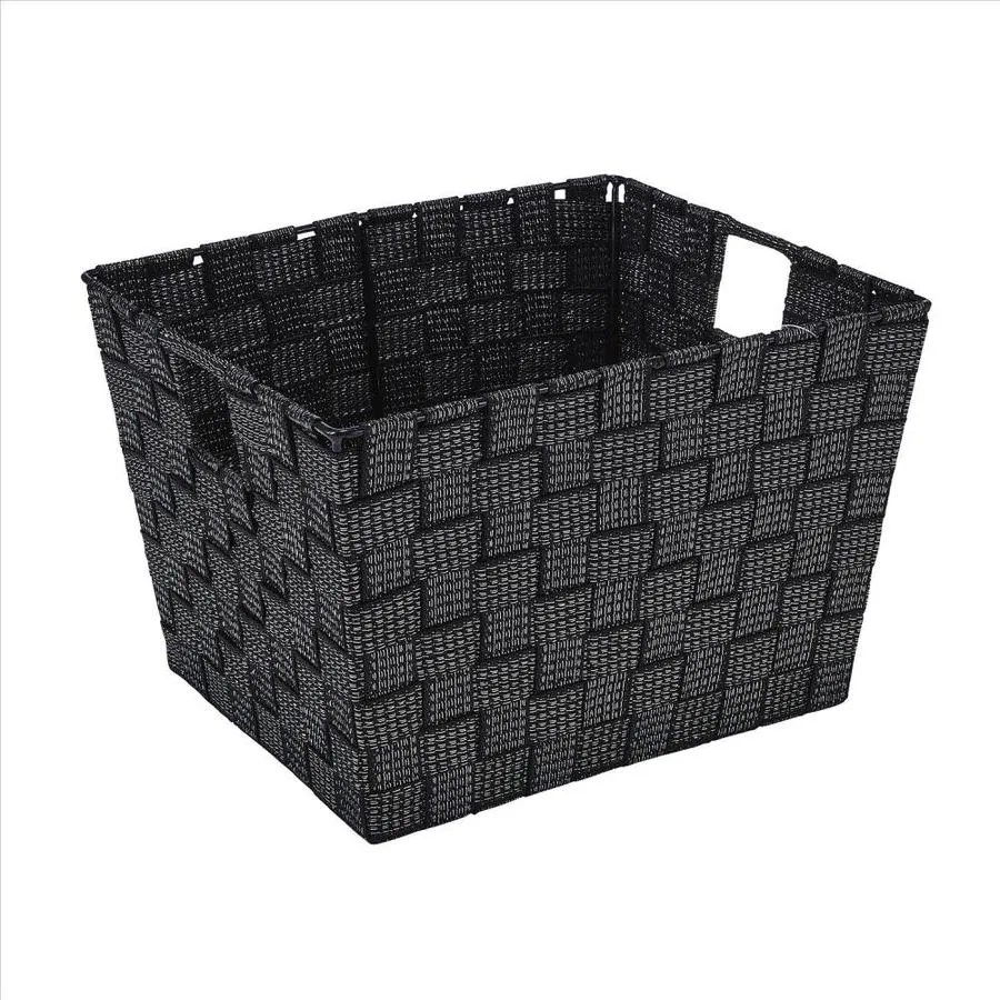 Simplify Simplify Medium Lurex Striped Woven Storage Bin in Black