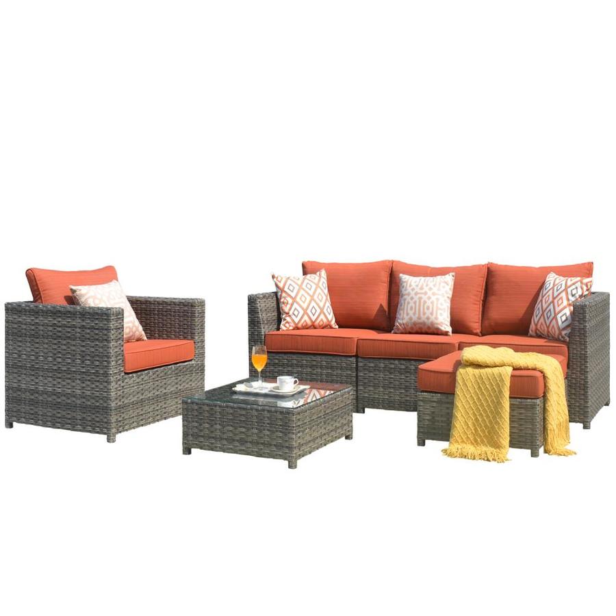 Ovios 6Piece WeatherResistant Wicker Rattan Patio Conversation