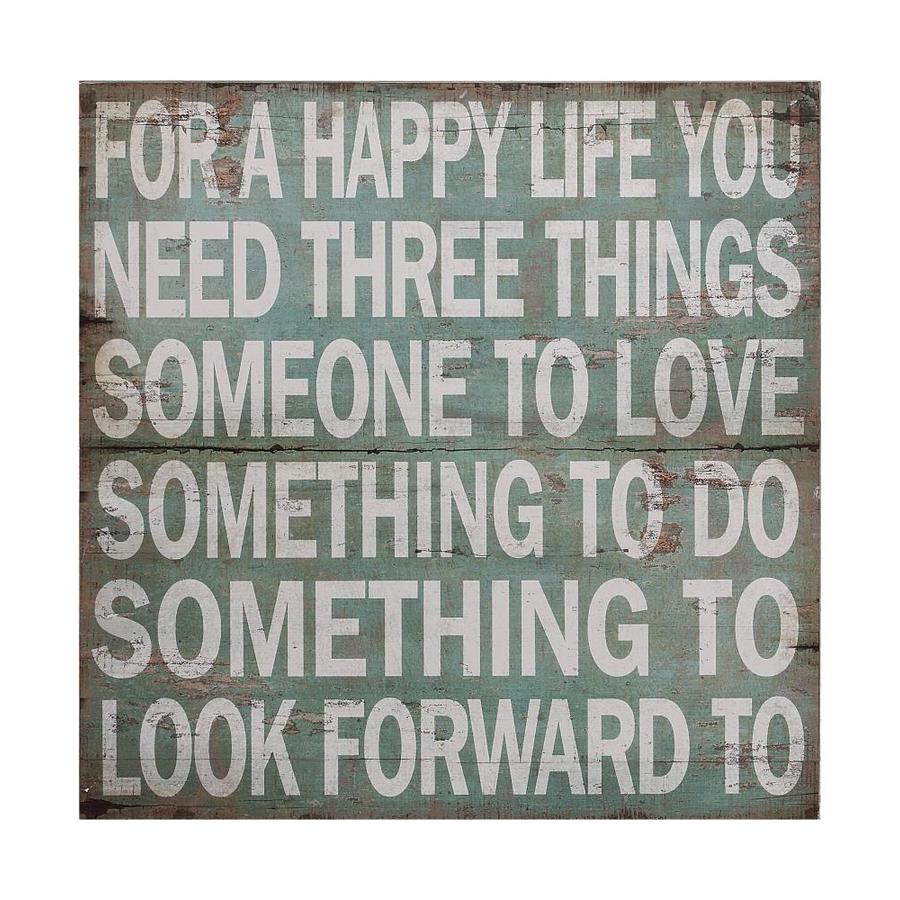 Creative CoOp "For A Happy Life" Aqua Color Wood Wall DEcor in the